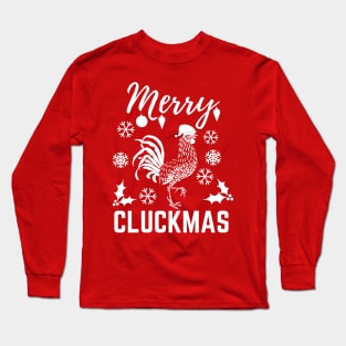 Merry Cluckmas Funny Christmas Chicken Vintage Pajama Gift For Family Long Sleeve T-Shirt